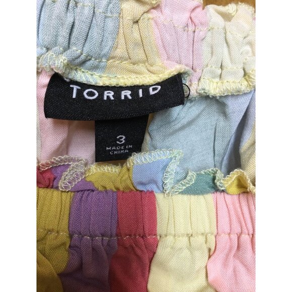 Torrid 3 Midi Challis Off Shoulder Dress Rainbow Striped Size 3X Rayon Festival - Picture 3 of 7